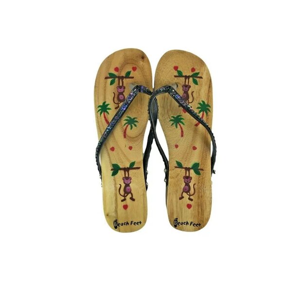 Beach Feet Womens Black Casual Cuban Heel Slip On Flip‎ Flop Sandal Size US 8 - Picture 6 of 11